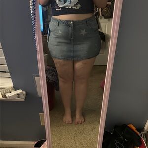 Blue Denim Mini Skirt with Star Embellishments